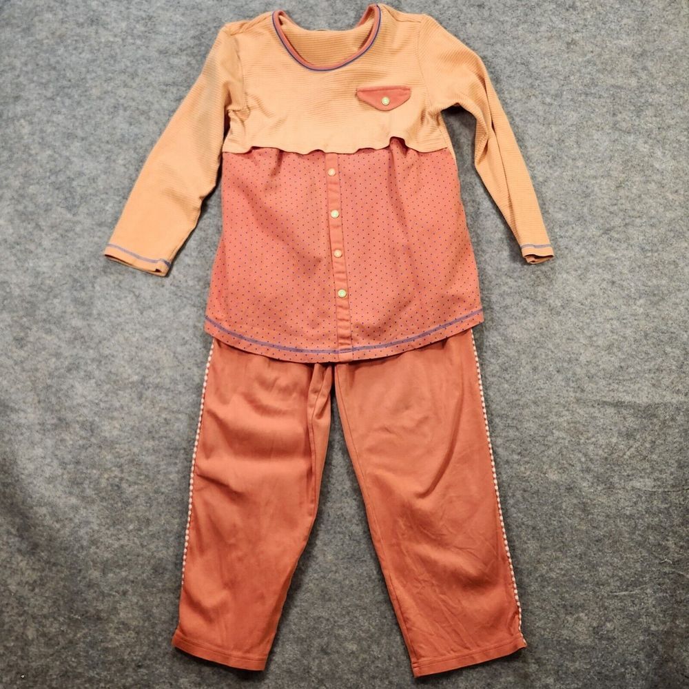 QIRUI Pajama Set Womens Measures XS Orange Dots Striped Elastic Adjustable Waist